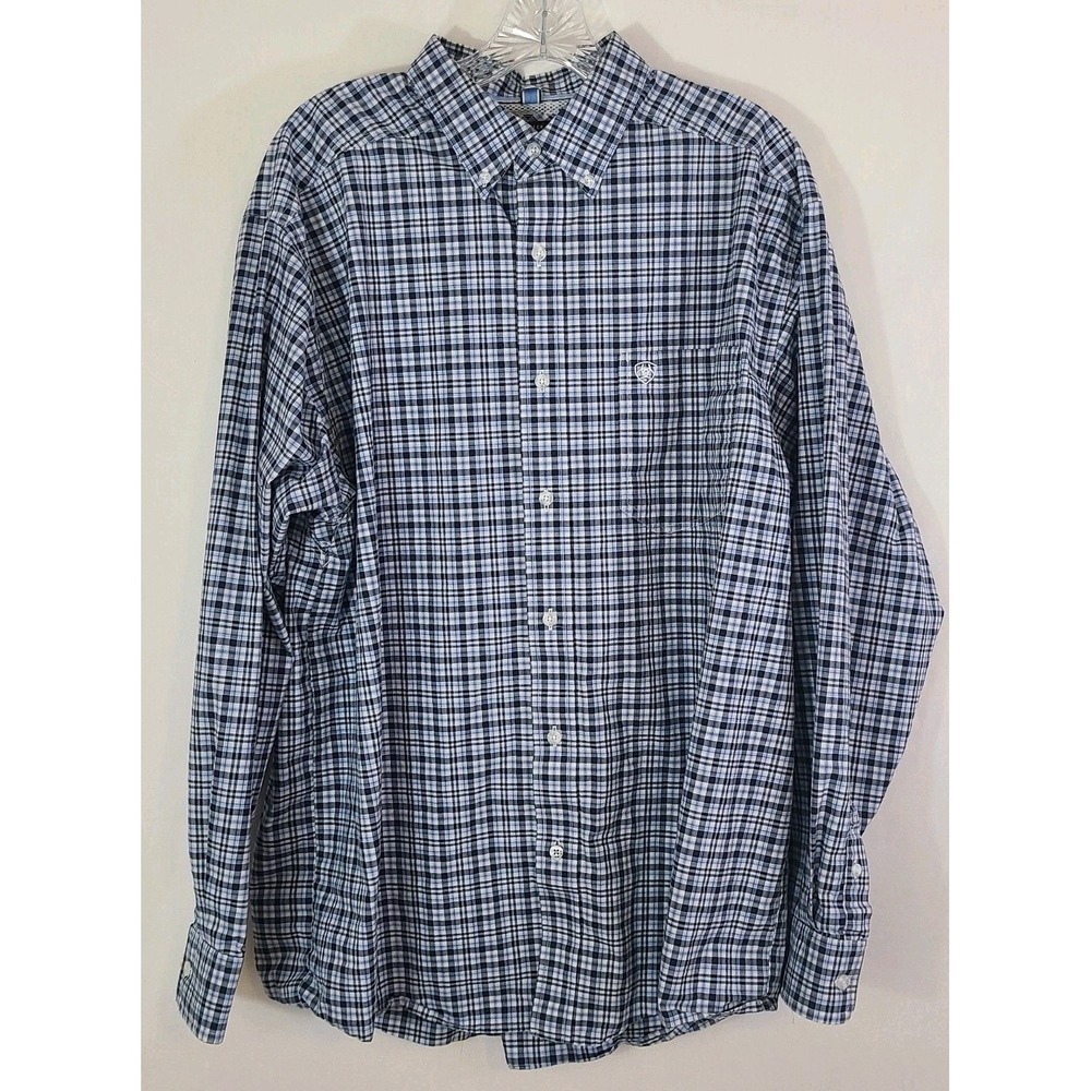 Ariat Pro Series Stretch Plaid Blue Work Western Equestrian Shirt size XL Cowboy